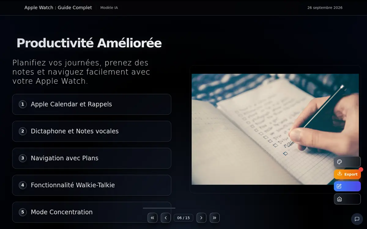 Slide “Productivité Améliorée” with bullet points and a photo