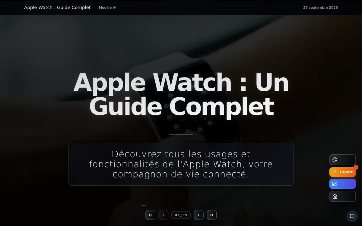 Title slide “Apple Watch: Un Guide Complet” in the Slidy viewer